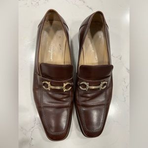 Brown Salvatore Ferragamo Loafers with Gold Buckle